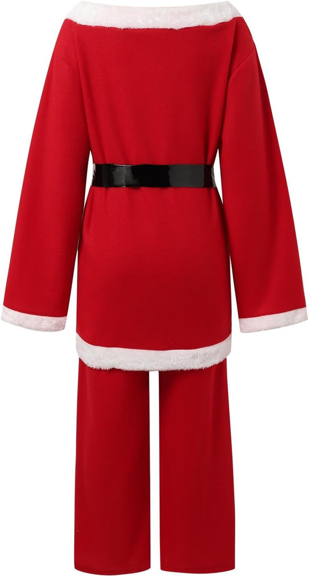 Costume Pere Noel Ensemble,Déguisement père noël Adulte, Pantalon à Bande élastique, Costume de Père Noël Universel de Grande Taille, Ensemble de fête de Noël, Cosplay, 9PC