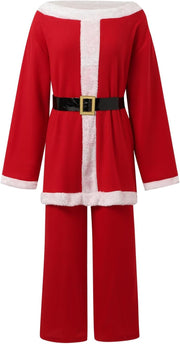 Costume Pere Noel Ensemble,Déguisement père noël Adulte, Pantalon à Bande élastique, Costume de Père Noël Universel de Grande Taille, Ensemble de fête de Noël, Cosplay, 9PC