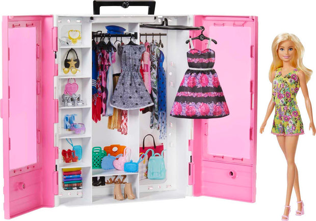 Barbie Fashionistas Coffret Le Dressing De Rêve De, avec Poupée Mannequin, Habillages, Accessoires Et Cintres, Jouet Enfant, Dès 3 Ans, HJL66