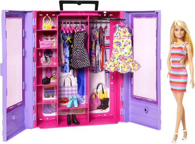 Barbie Fashionistas Coffret Le Dressing De Rêve De, avec Poupée Mannequin, Habillages, Accessoires Et Cintres, Jouet Enfant, Dès 3 Ans, HJL66