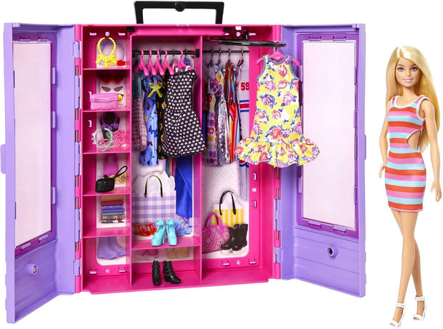 Barbie Fashionistas Coffret Le Dressing De Rêve De, avec Poupée Mannequin, Habillages, Accessoires Et Cintres, Jouet Enfant, Dès 3 Ans, HJL66