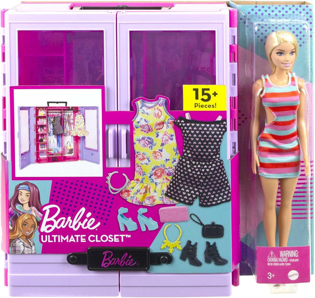 Barbie Fashionistas Coffret Le Dressing De Rêve De, avec Poupée Mannequin, Habillages, Accessoires Et Cintres, Jouet Enfant, Dès 3 Ans, HJL66